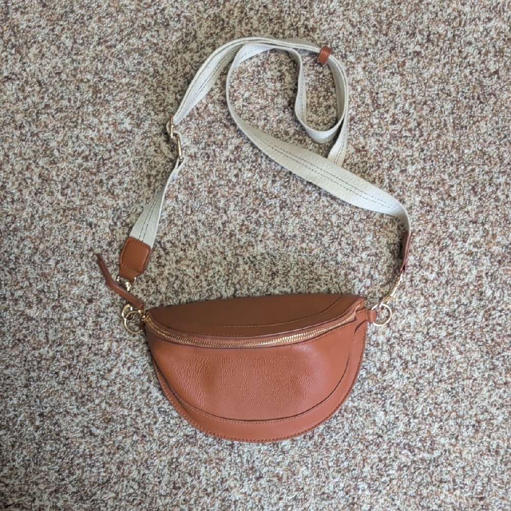 Target Tan Crescent Crossbody with Cream Adjustable Strap